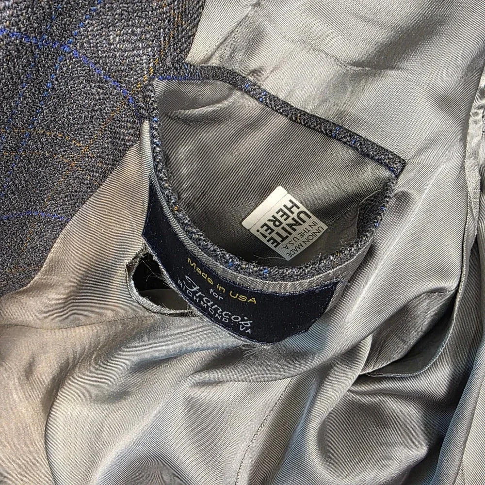 Hart Schaffner Marx Wool‎ Blazer Men 42PT Gray Herringbone Tweed Windowpane USA